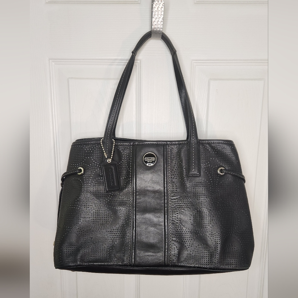 Coach B1382 Signature Stripe perforated bag